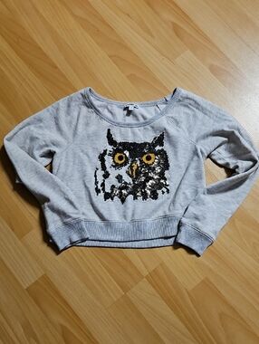 Express Gray Crewneck Sweatshirt with Sequin Owl